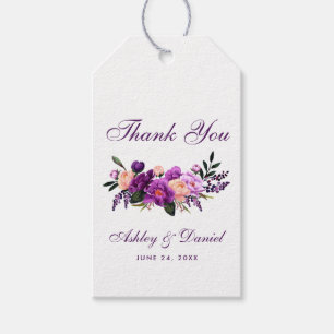 Ultra Violet Purple Watercolor Floral Wedding P Gift Tags