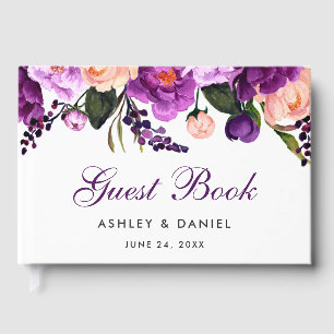 Ultra Violet Purple Watercolor Floral Wedding PS Guest Book