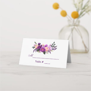 Ultra Violet Purple Watercolor Floral Wedding PS Place Card