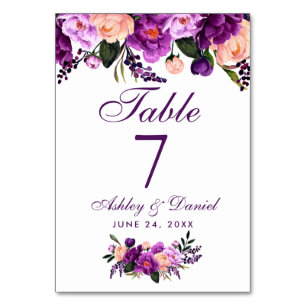 Ultra Violet Purple Watercolor Floral Wedding PS Table Number