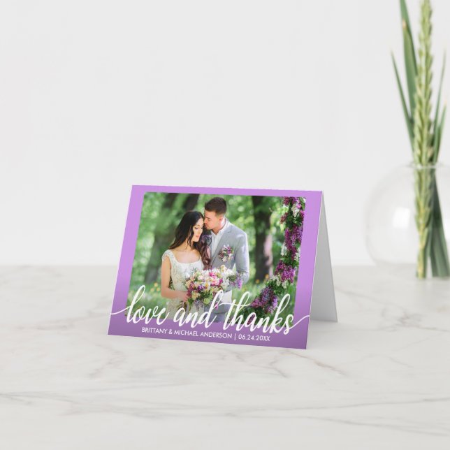 Ultra Violet Purple Wedding Love and Thanks Note Thank You Card (Front)