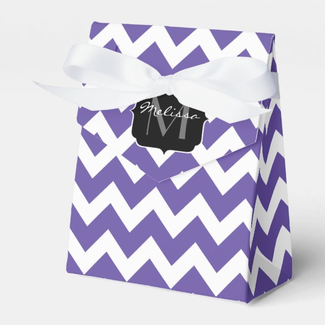 Ultra violet purple white Chevron pattern Monogram Favour Box (Front Side)