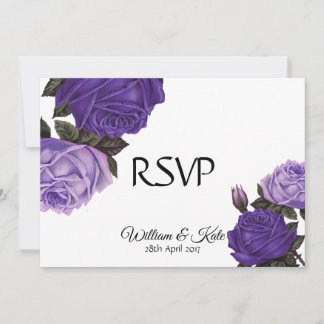 Ultra violet Roses double sided  Wedding RSVP Invitation