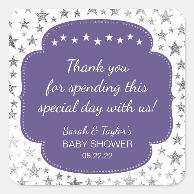Ultra Violet Silver Twinkle stars thank you favour Square Sticker (Front)