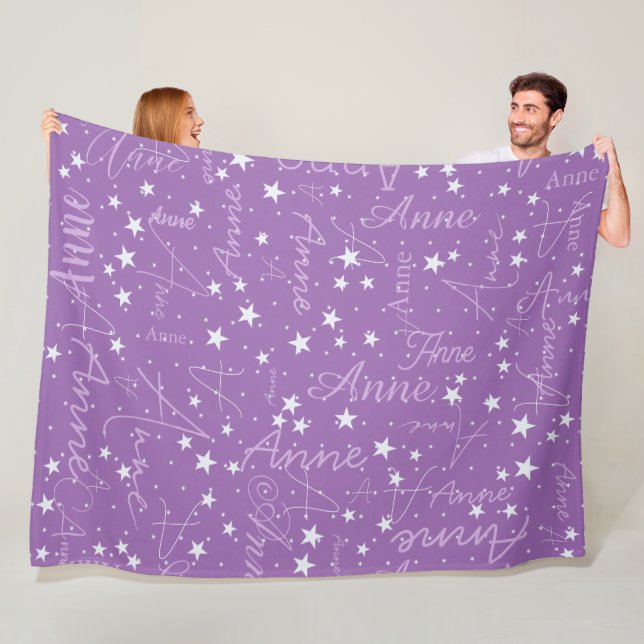 Ultra Violet Sky Stars (with her name) Fleece Blanket (In Situ)
