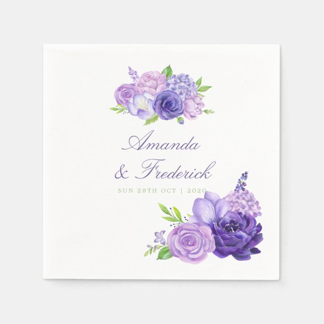 Ultra Violet Theme Watercolor Floral Wedding Napkin (Front)