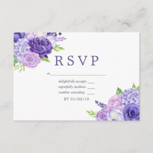 Ultra Violet themed Floral Wedding RSVP Card
