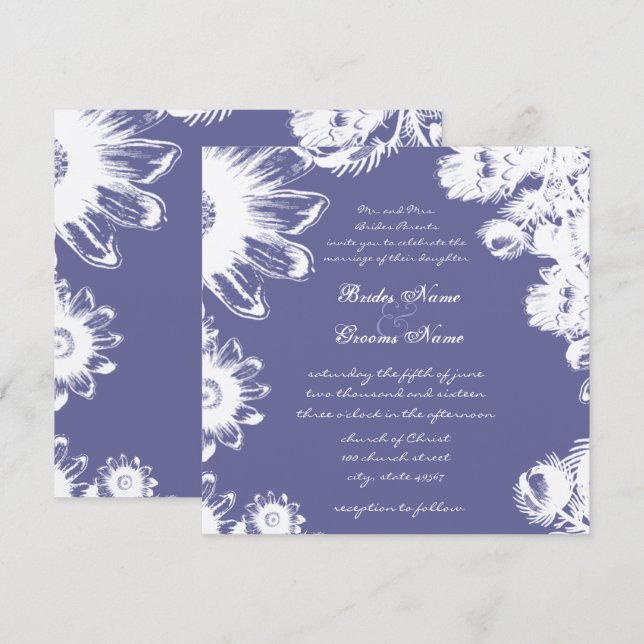 Ultra Violet Vintage Floral Wedding Invitation (Front/Back)