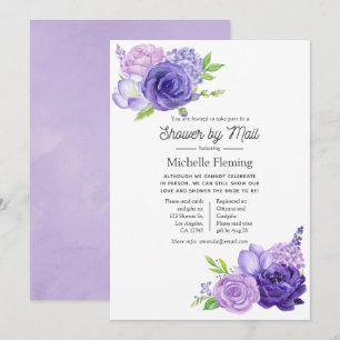 Ultra Violet Watercolor Floral Baby Shower by Mail Invitation