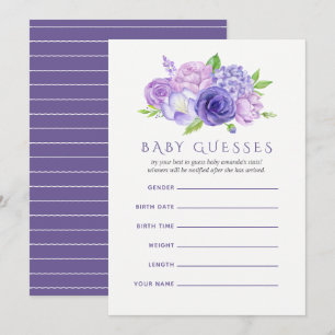 Ultra Violet Watercolor Floral Baby Shower Guesses Invitation