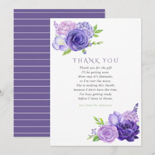 Ultra Violet Watercolor Floral Baby Shower Thanks Invitation