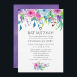 Ultra Violet Watercolor Floral Bat Mitzvah Invitation<br><div class="desc">Hand painted watercolor roses bat mitzvah invitation featuring colour of the year 2018 ultra violet with shades of blue and pink with sage green flourishes.</div>