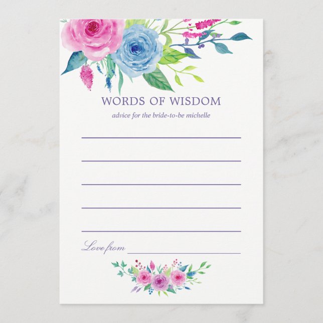 Ultra Violet Watercolor Floral Bridal Mum Advice (Front)