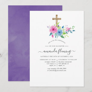 Ultra Violet Watercolor Floral Confirmation Invitation