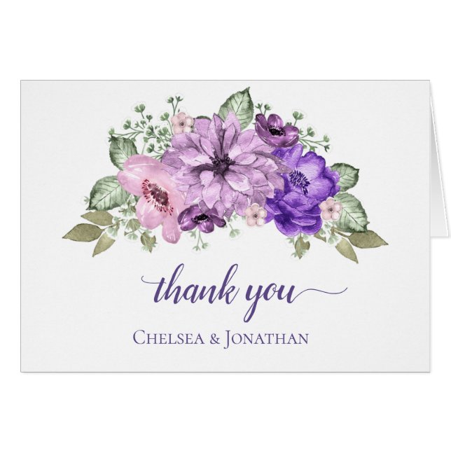 Ultra Violet Watercolor Floral Thank You Cards (Front Horizontal)