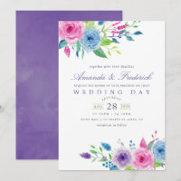Ultra Violet Watercolor Floral Wedding Invitation
