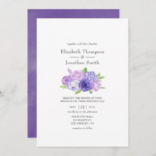 Ultra Violet Watercolor Floral Wedding Invitation