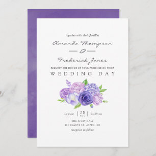 Ultra Violet Watercolor Floral Wedding Invitation