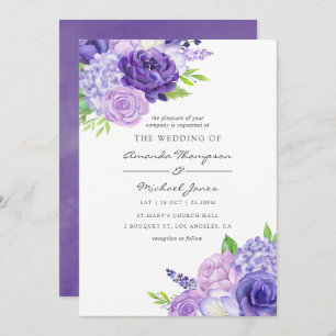 Ultra Violet Watercolor Floral Wedding Invitation