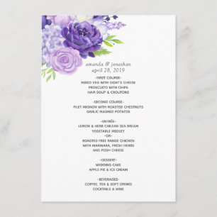Ultra Violet Watercolor Floral Wedding Menu