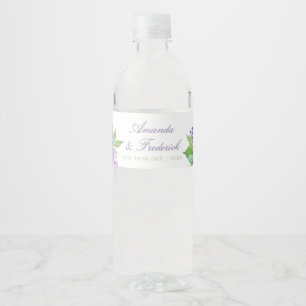 Ultra Violet Watercolor Floral Wedding Water Bottle Label