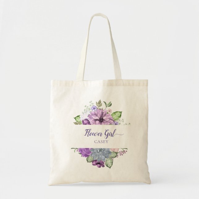 Ultra Violet Watercolor Flower Flower Girl Tote (Front)