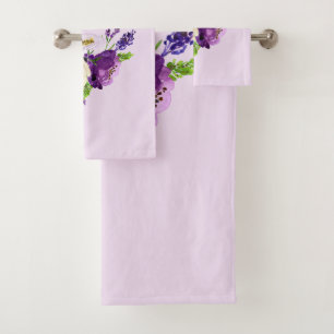 Ultra Violet Watercolor Flowers Bath Towel Set