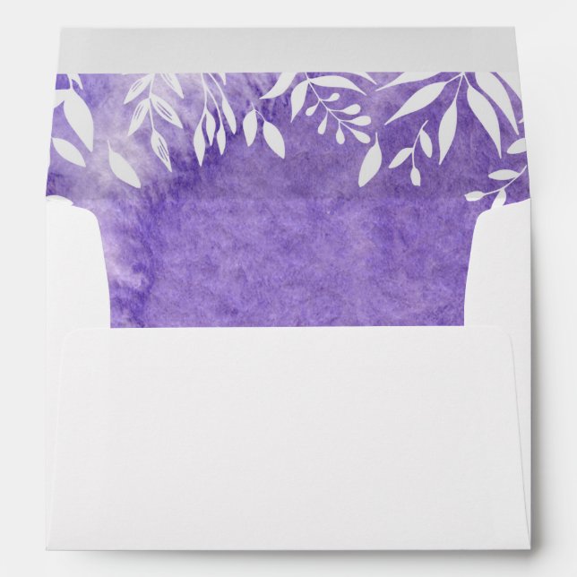 Ultra Violet Watercolor Splash White Leaf Overlay Envelope (Back (Bottom))