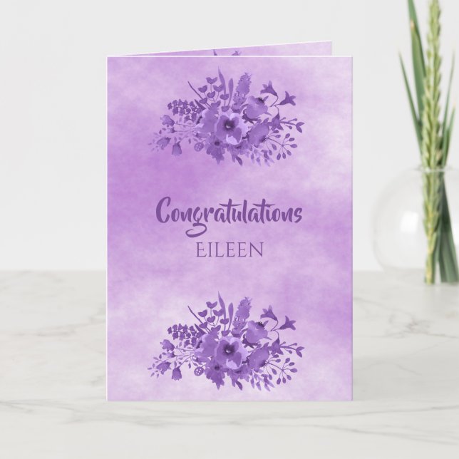 Ultra violet watercolored flowers celebration card (Front)