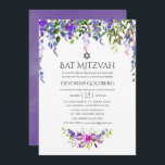Ultra Violet Wedding Watercolor Floral Bat Mitzvah Invitation<br><div class="desc">Ultra Violet roses and peonies floral bat mitzvah invitations with accents of purple,  pink and blue.</div>