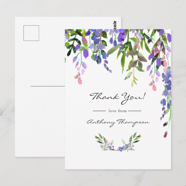 Ultra Violet Wedding Watercolor Floral Postcard (Front/Back)