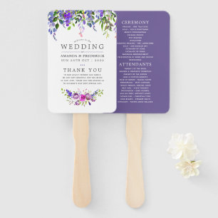 Ultra Violet Wedding Watercolor Floral Program Hand Fan