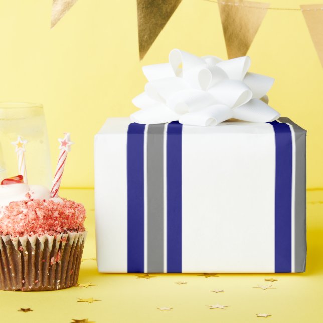 Ultramarine Blue and Grey Striped Wrapping Paper (Birthday Party)