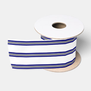 Ultramarine Blue and Grey Striped Wrapping Paper Satin Ribbon
