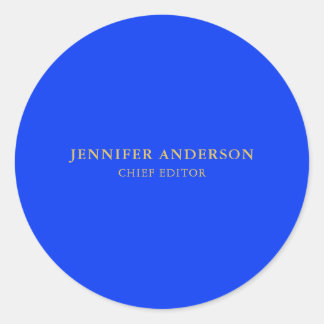 Ultramarine Blue Gold Professional Modern Plain Classic Round Sticker