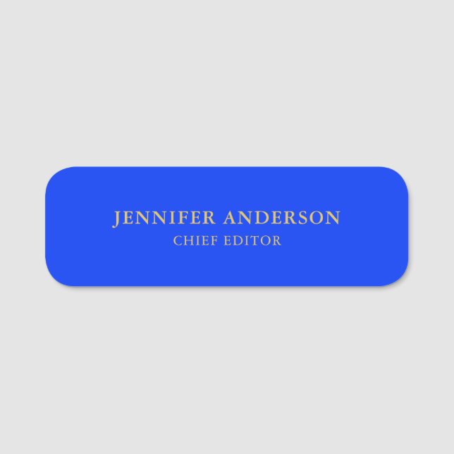 Ultramarine Blue Gold Professional Modern Plain Name Tag (Front)