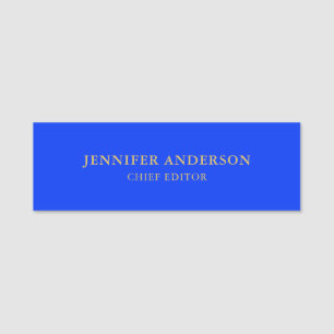 Ultramarine Blue Gold Professional Modern Plain Name Tag