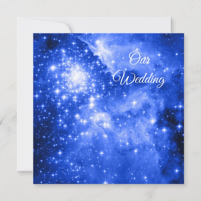 Ultramarine Blue Stars Cosmic Wedding Invitation (Front)