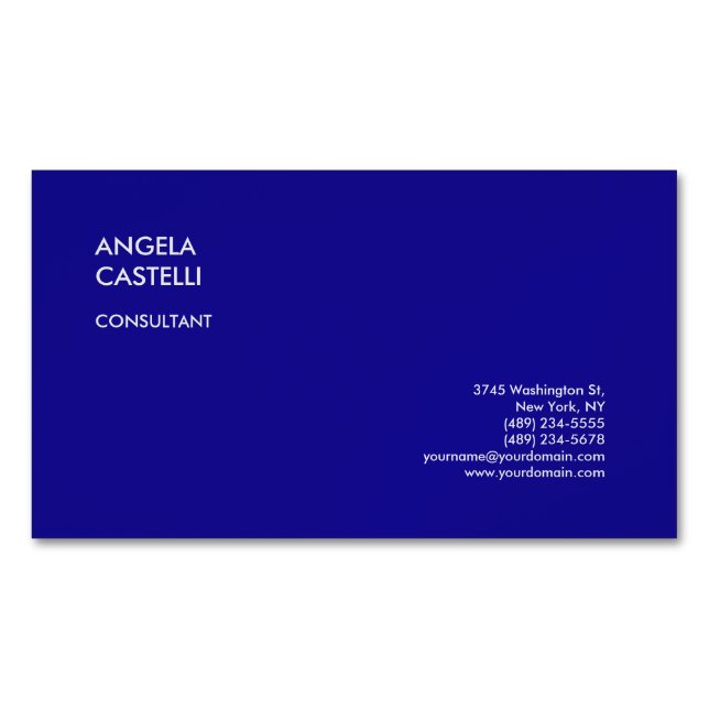 Ultramarine Blue Trendy Modern Minimalist Plain Magnetic Business Card (Front)