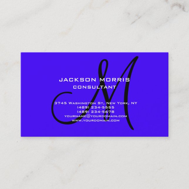 Ultramarine Blue Unique Modern Professional Business Card (Front)