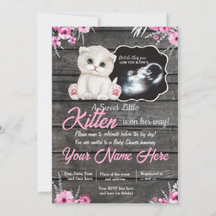 Ultrasound Baby Cat Baby Shower Invitation, rustic Invitation