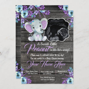 Ultrasound Elephant Baby Shower Invitation, rustic Invitation
