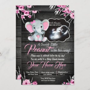 Ultrasound Elephant Baby Shower Invitation, rustic Invitation