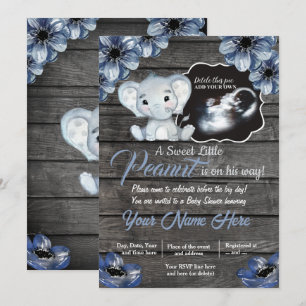 Ultrasound Elephant Baby Shower Invitation, rustic Invitation