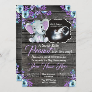 Ultrasound Elephant Baby Shower Invitation, rustic Invitation