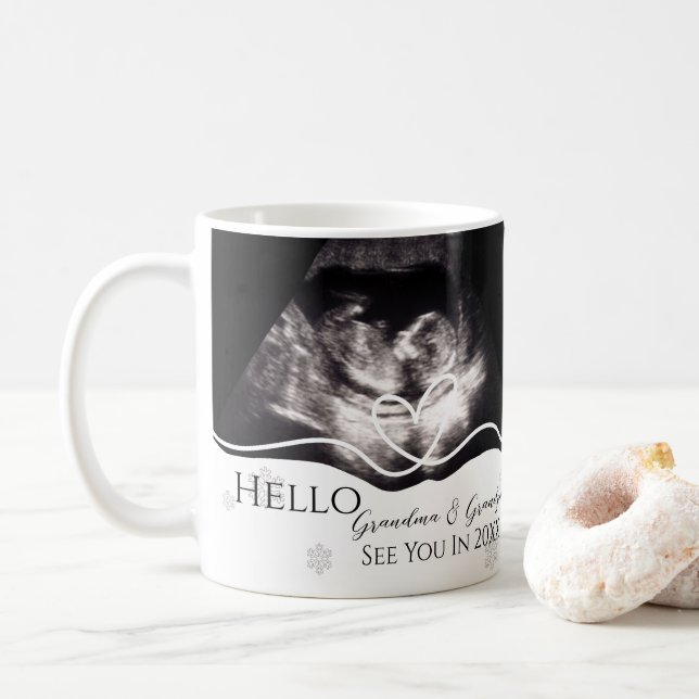 Ultrasound Grandparents Pregnancy Announcement Coffee Mug (With Donut)