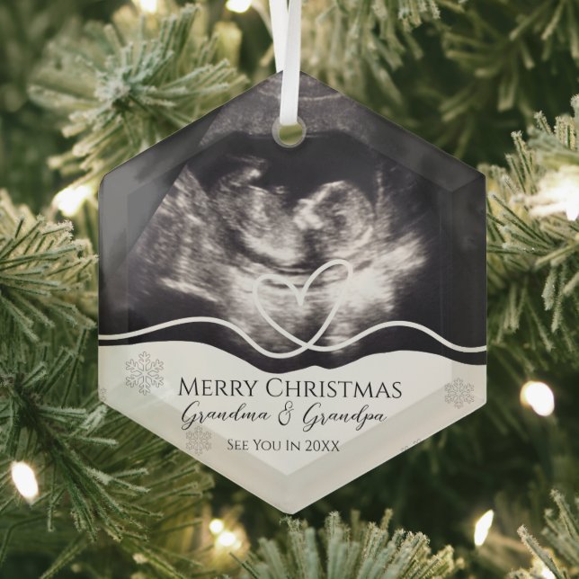 Ultrasound Grandparents Pregnancy Announcement Glass Tree Decoration (Insitu)