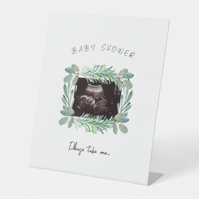 Ultrasound Greenery Baby Shower PLease Take One Pedestal Sign (Front)