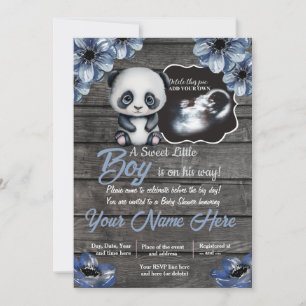 Ultrasound Panda Baby Shower Invitation, rustic Invitation