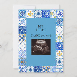 Ultrasound Photo Blue Tile Baby Thank You Funny Card